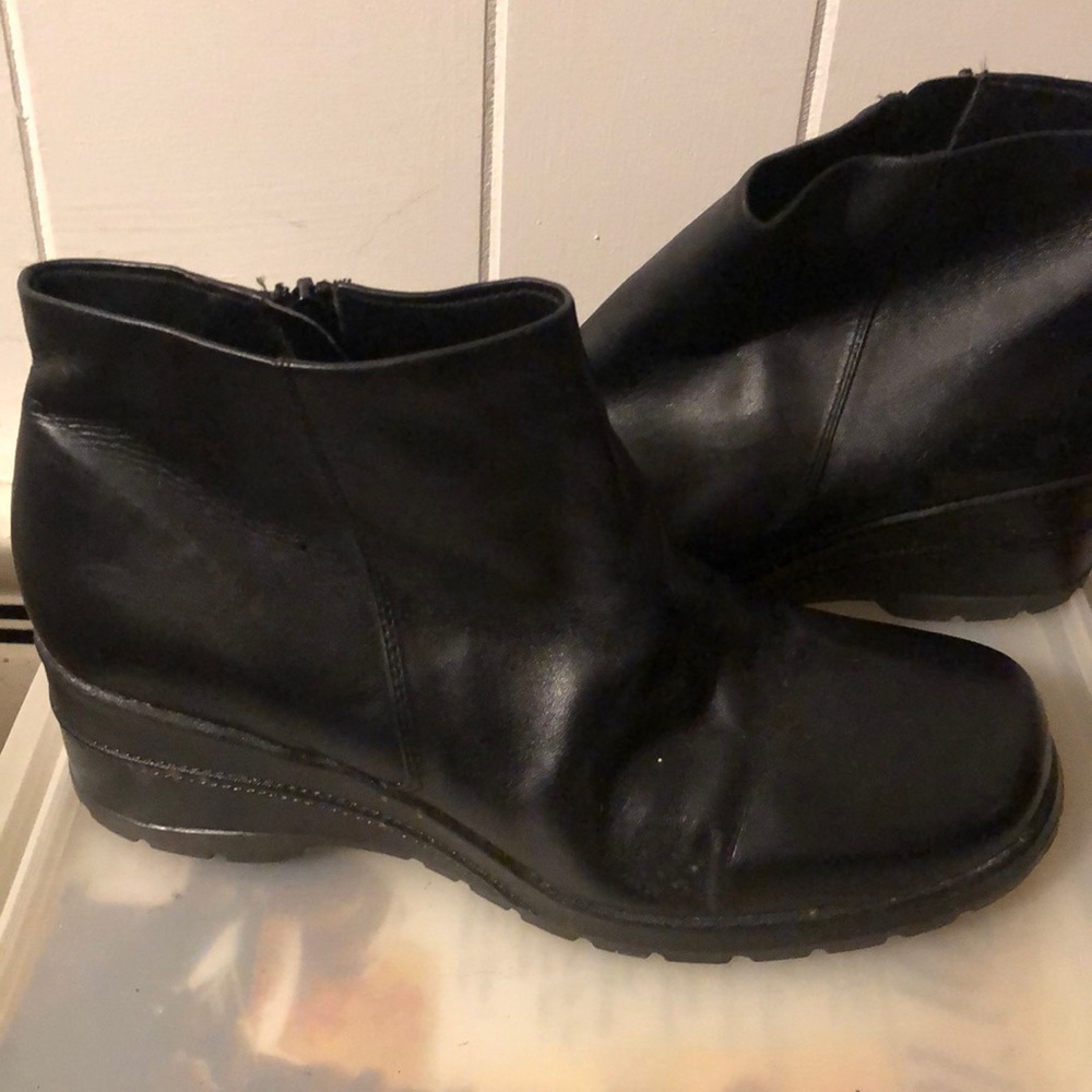 Low heel Boots, Black Leather, Women's 10